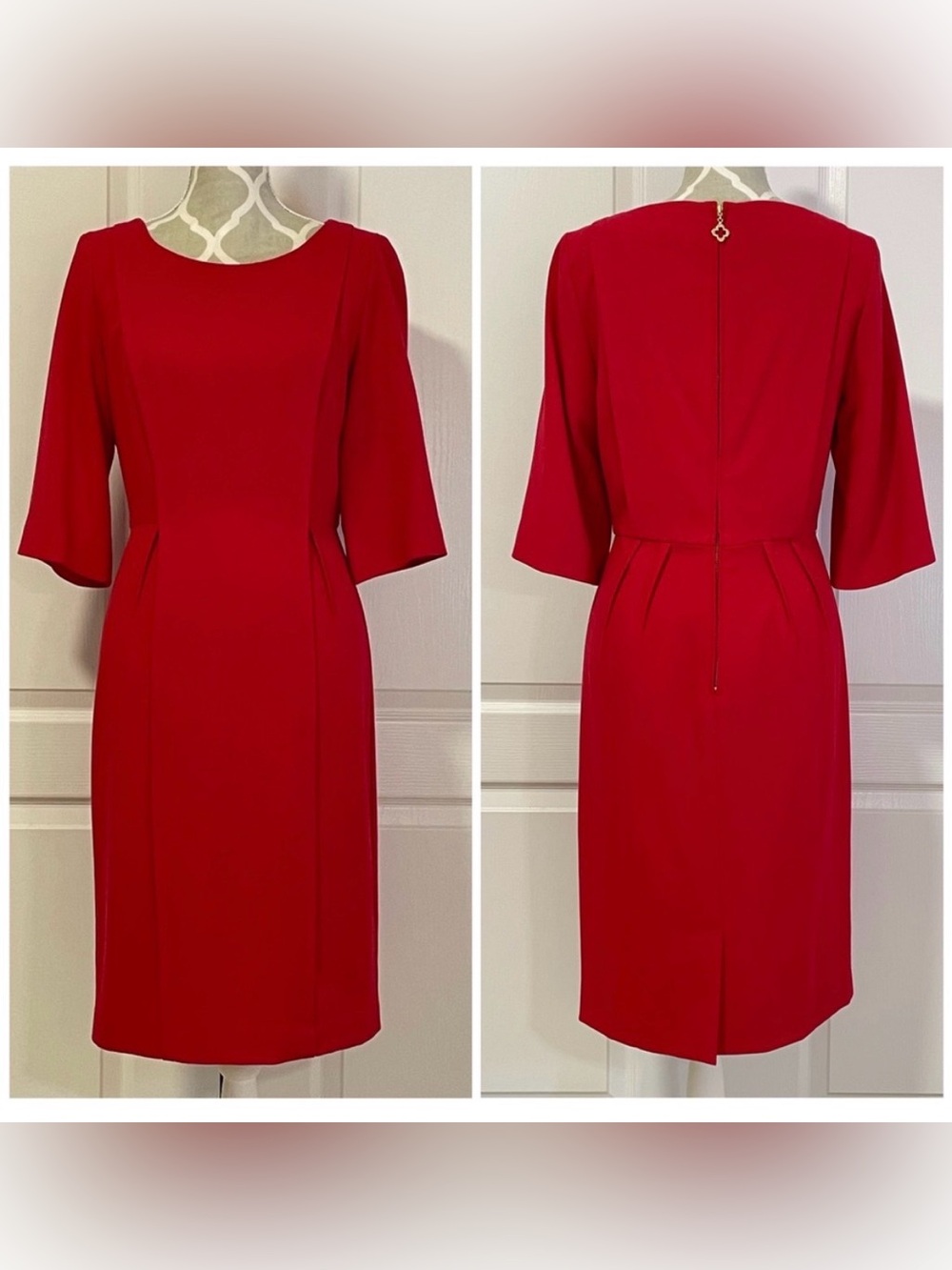 Pink Tartan Size 4 Crepe Shift Dress with 3/4 Length Sleeves